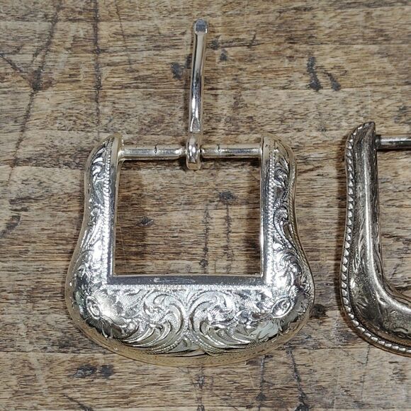 Three Silver Tone Belt Buckles Lot Western Engraved Southwestern Rodeo Metal VGC main image 5